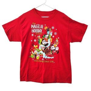 Disney Parks Tshirt Tee Womens L Red Disney Christmas Walt Disney World 2018